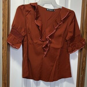 Allegra K Rust Ruffled Smocked Blouse NWT Medium